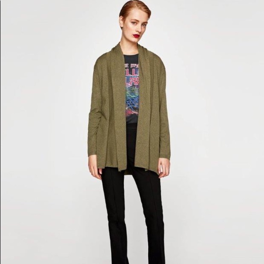 ZARA Olive Green Draped Neck Cardigan with belt